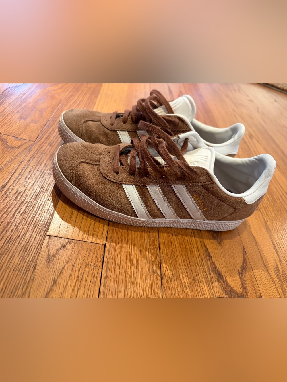 adidas Brown Gazelle Suede Athletic Sneakers with White Stripes
